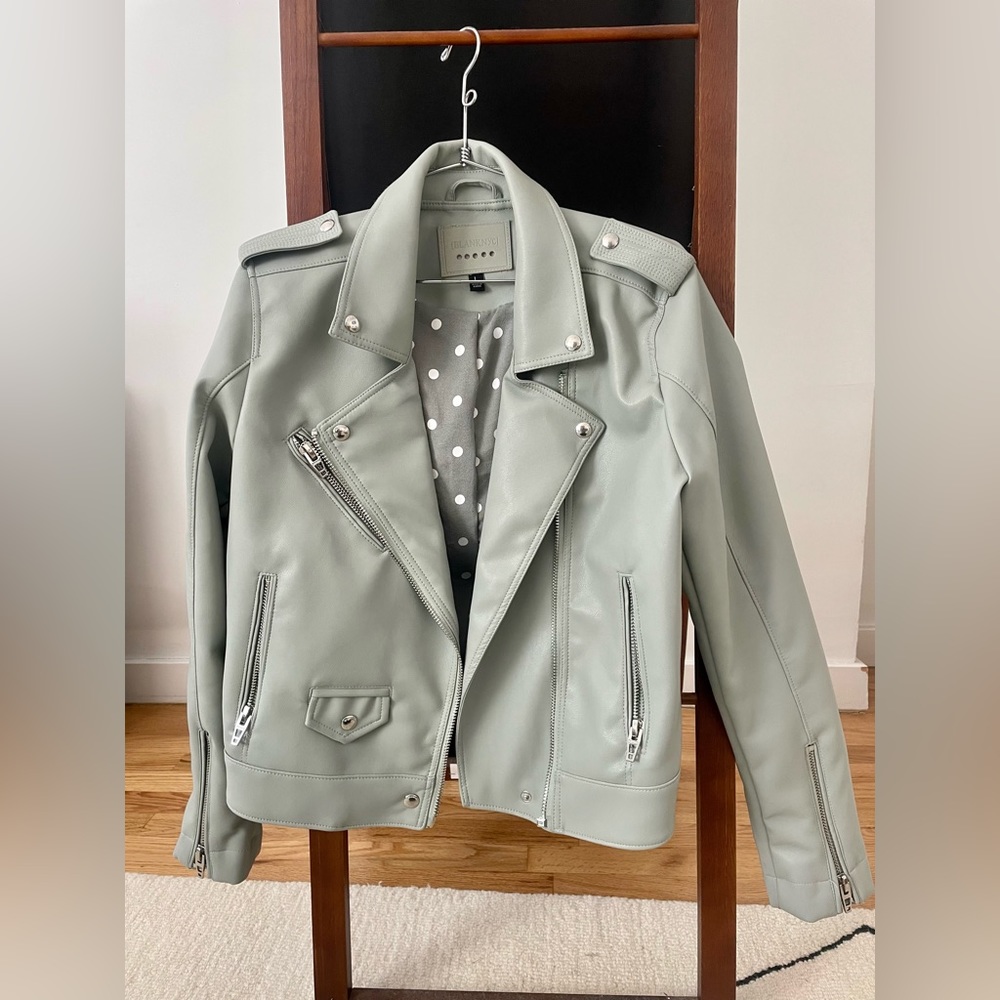 Blank NYC Mint/Sage Vegan Leather Moto Jacket